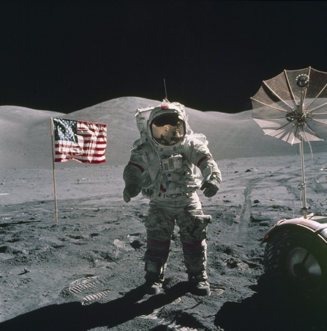 APOLLO 17 ASTRONAUT WITH AMERICAN FLAG ON MOON, DECEMBER 1972 APOLLO 17 ASTRONAUT WITH AMERICAN FLAG ON MOON, DECEMBER 1972