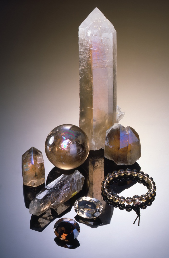 Natural quartz crystals can grow very large. Many types of quartz—such as this smoky variety—are considered semi-precious gemstones. The crystals can be cut and polished to make jewelry. (JirkaBursik/ Shutterstock)