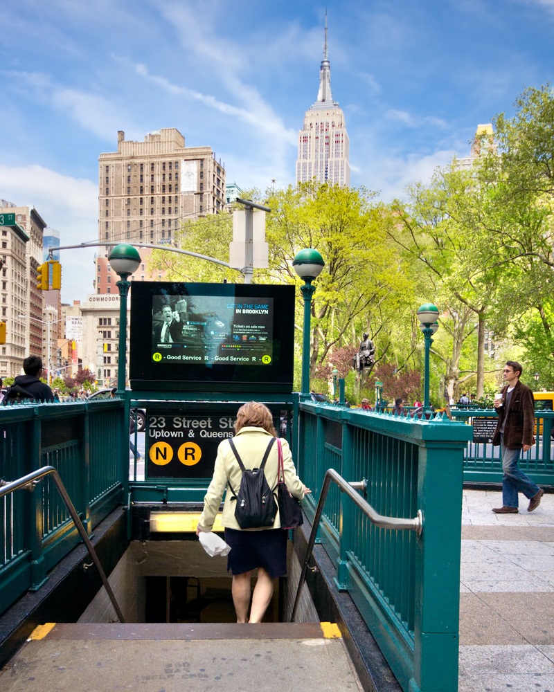 Carrying 5.3 million people every weekday and running 24 hours a day, the New York City subway system is the biggest urban rail system in the United States with 468 stations. (littleny/ Shutterstock)