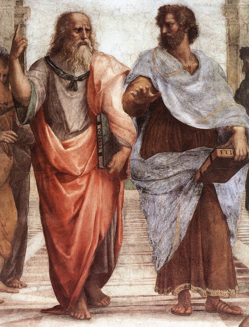 Caption: Plato (left) and Aristotle discuss their different philosophies in this fresco by the Italian Renaissance painter Raphael. (Photo via Wikipedia) 