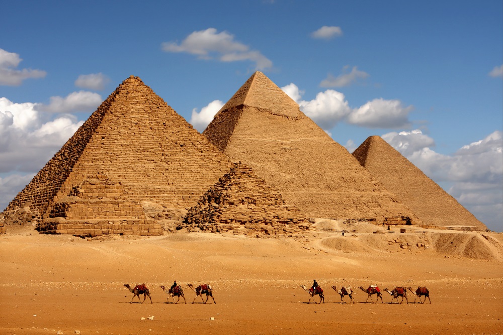 The great pyramids at Giza were built to be monumental tombs for three ancient Egyptian pharaohs: Khufu, Khafre, and Menkaure. (sculpies/ Shutterstock) 