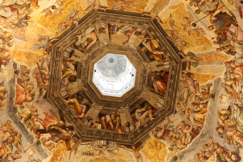 Inside the dome of the cathedral of Florence, the Renaissance artists Giorgio Vasari, Federico Zuccari, and a team of assistants created this massive fresco of The Last Judgment. The final judgment was a common theme for artists decorating Renaissance churches. The artwork shows angels separating the good from the wicked. It is not considered one of the best artworks of the Renaissance, but it is definitely one of the biggest, about the size of eight football fields. (Samot/ Shutterstock) 