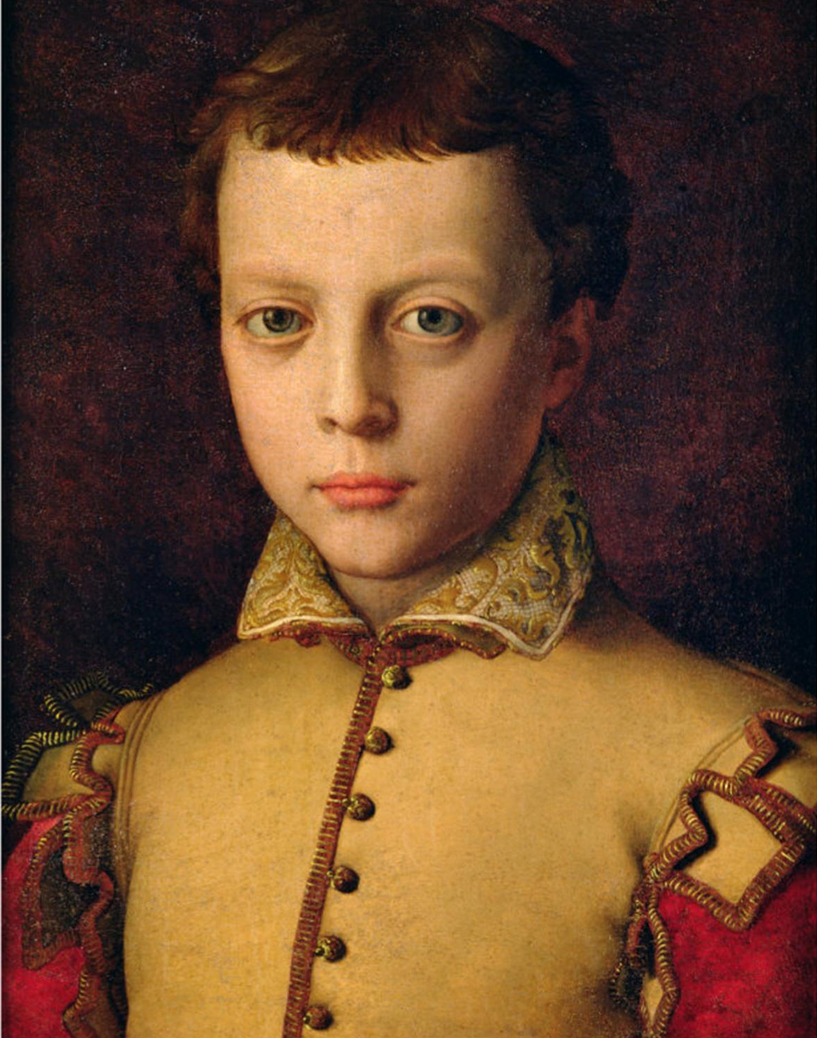 The Medici family was a political dynasty that lasted for over 200 years, producing nine leaders of the Republic of Florence, four popes of the Catholic Church, and numerous dukes of Florence and Tuscany. This portrait of Ferdinando de’Medici as a youth was painted by Agnolo Bronzino in about 1560. Court painter to the Medicis for much of his career, Bronzino is known for the care he took in portraying his wealthy patrons’ costumes. In this painting, Ferdinando’s garment looks almost three-dimensional—as if you could feel the texture of the satin and velvet. Later in life, Ferdinando became the Grand Duke of Tuscany. (Image via Wikimedia Commons)