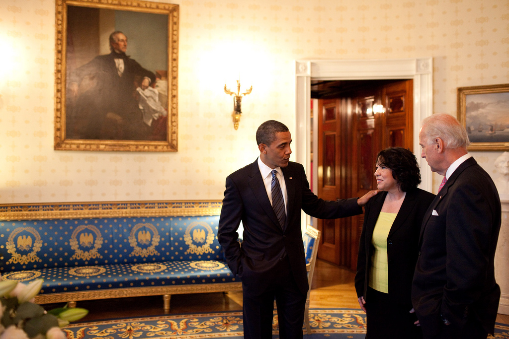 At the White House, President Barack Obama and Vice President Joe Biden congratulate Sonia Sotomayor after the president nominated her to serve on the Supreme Court. (Photo Credit: The White House)
