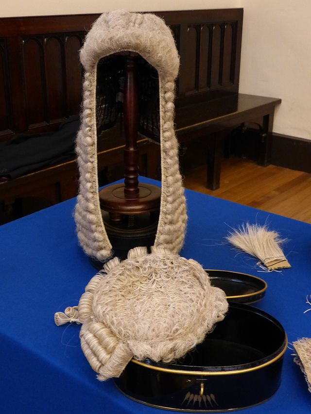 White powdered wigs (made of horsehair) were worn by judges and lawyers in British courts. But the U.S. Supreme Court did not adopt this style. In fact, Thomas Jefferson advised—not long after he wrote the Declaration of Independence—“for heaven’s sake, discard the monstrous wig.” (Photo Credit: Kim Traynor)