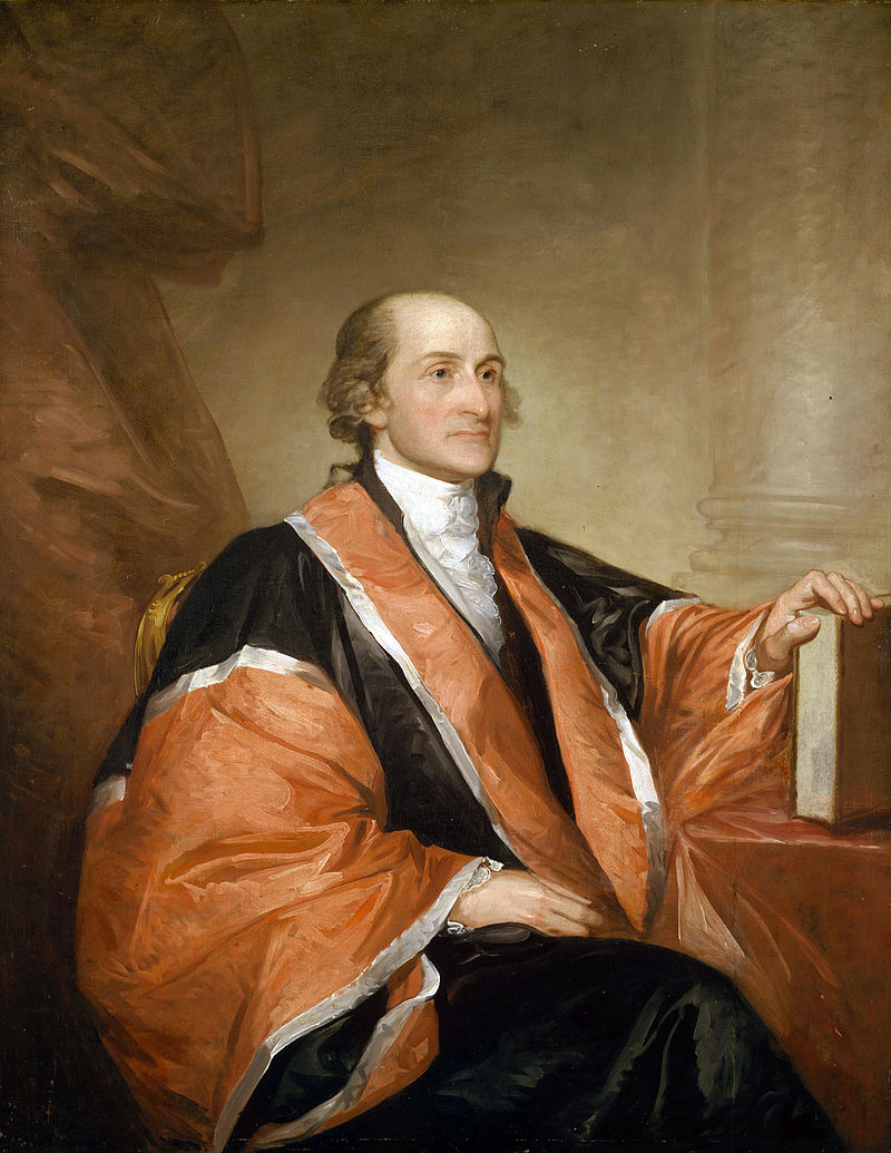 John Jay was the very first chief justice of the Supreme Court. In the early years of the court, multicolor robes were the fashion. (Portrait: Gilbert Stuart)