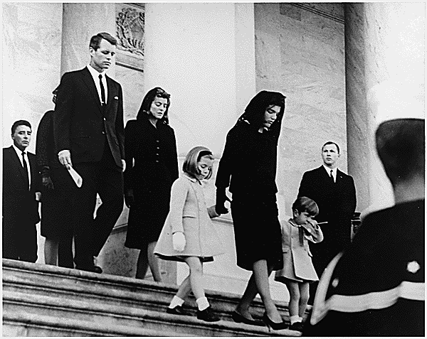 JFK’s widow and two children leave the Capitol after JFK’s funeral. JFK’s brother Robert F. Kennedy follows behind. (U.S. National Archives)