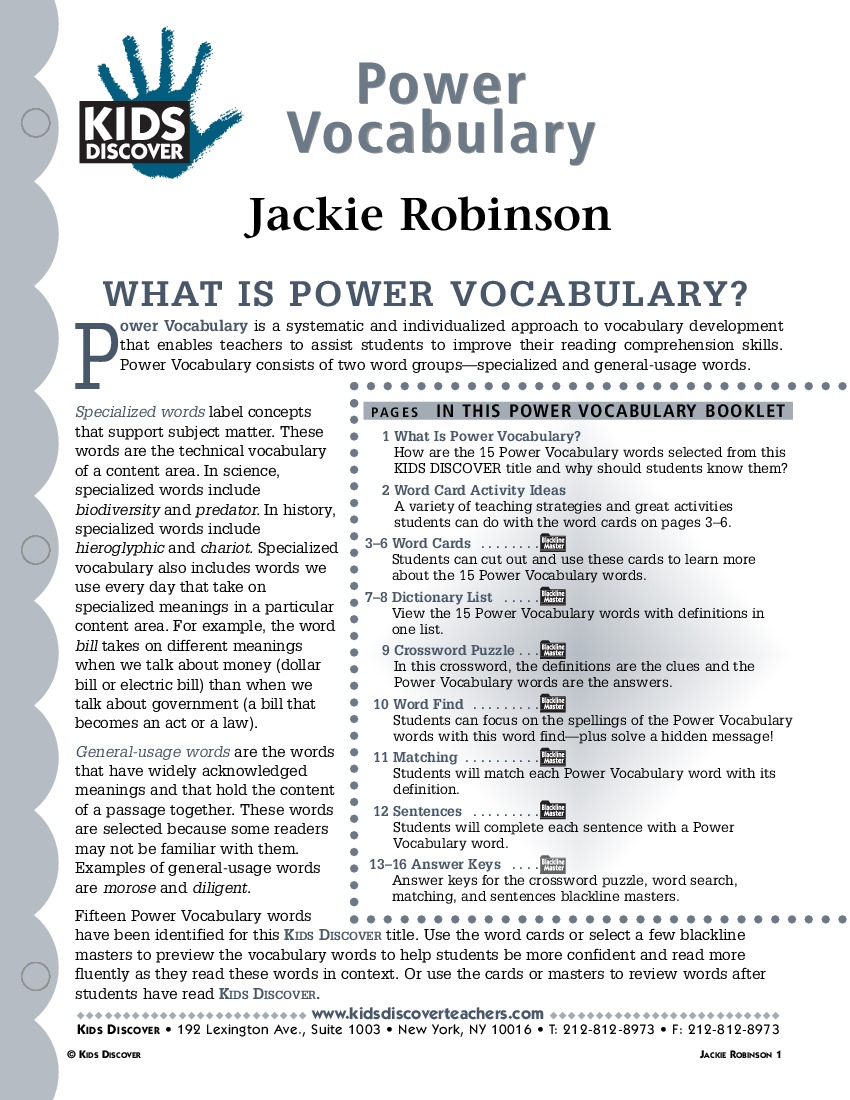 Custom Essay Paper Power Vocabulary Jackie Robinson English Essays On Different Topics also High School Essay Examples Jackie Robinson Kids Discover Research Proposal Essay