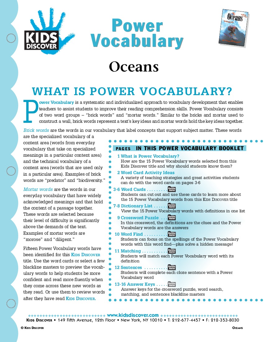 Power Vocabulary For Oceans Kids Discover