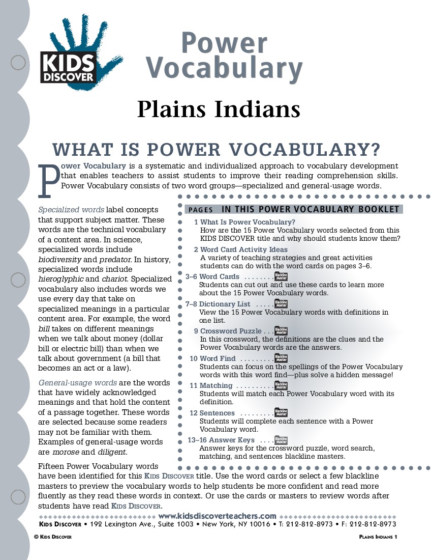 Plains Indians - Kids Discover math worksheets, education, multiplication, free worksheets, printable worksheets, and worksheets for teachers Plains Indians Worksheets 1100 x 850